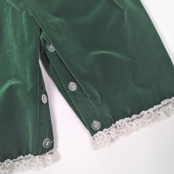 Vintage Outfit Girls Size 24m Green Velvet Christmas Lace Romper Beret - Picture 6 of 8